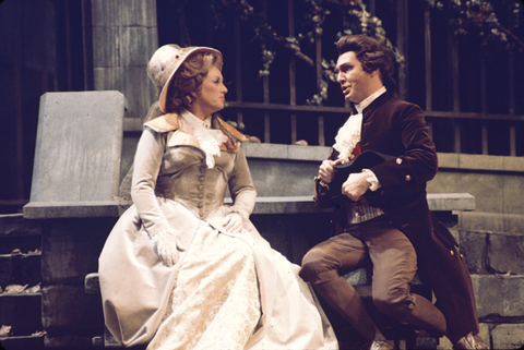 Heather Harper (Charlotte), Ronald Hedlund (Albert), Werther, Jules Massenet. San Francisco Opera, 1975. Photographer: Greg Peterson/San Francisco Opera.