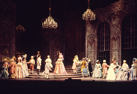 Act I, Ensemble, Andrea Chénier, Umberto Giordano. San Francisco Opera, 1975. Photographer: Greg Peterson/San Francisco Opera.