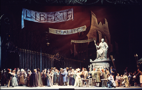 Act II, Ensemble, Andrea Chénier, Umberto Giordano. San Francisco Opera, 1975. Photographer: Greg Peterson/San Francisco Opera.