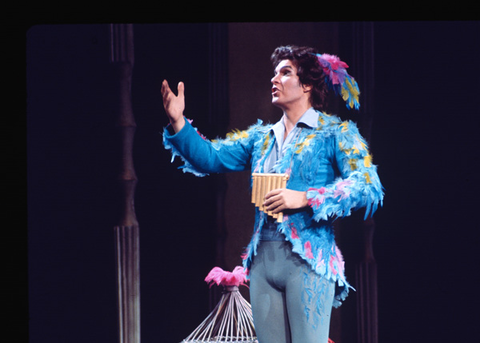 Alan Titus (Papageno), Die Zauberflöte, Wolfgang Amadeus Mozart. San Francisco Opera, 1975. Photographer: Greg Peterson/San Francisco Opera.