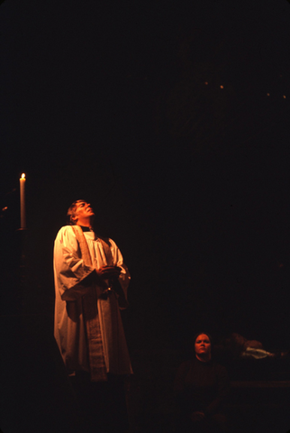 Philip Booth (Priest), Carole Walters (Alto), The Passion According to Saint Matthew, Johann Sebastian Bach. San Francisco Opera/SPOT, 1973. Photographer: Carolyn Mason Jones/San Francisco Opera.