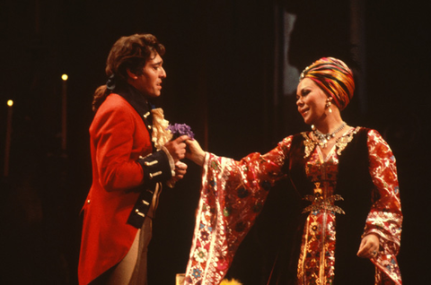 Giacomo Aragall (Maurizio), Renata Scotto (Adriana Lecouvreur), Adriana Lecouvreur, Francesco Cilea. San Francisco Opera, 1977. Photographer: Ron Scherl/San Francisco Opera.