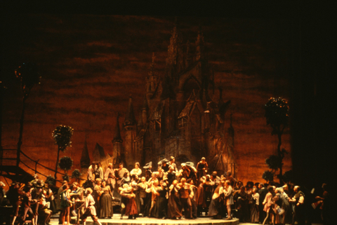 Act I, Chorus, Faust, Charles Gounod. San Francisco Opera, 1977. Photographer: Ron Scherl/San Francisco Opera.