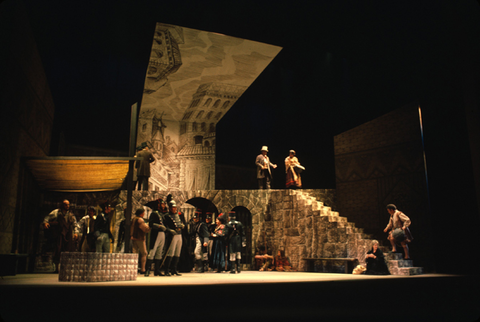 Act I, Ensemble, Carmen, Georges Bizet. San Francisco Opera/SPOT, 1973. Photographer: Carolyn Mason Jones/San Francisco Opera.