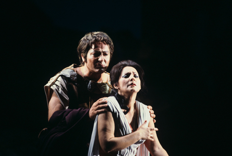 Nunzio Todisco (Pollione), Alexandrina Milcheva (Adalgisa), Norma, Vincenzo Bellini. San Francisco Opera, 1978. Photographer: Ron Scherl/San Francisco Opera.