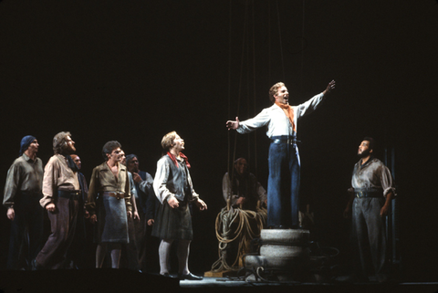 Dale Duesing (Billy Budd), Ensemble, Billy Budd, Benjamin Britten. San Francisco Opera, 1978. Photographer: Ron Scherl/San Francisco Opera.