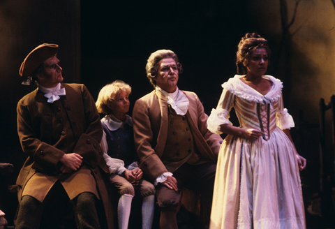 Stephen Schmidt (Johann), Paul Hudson (Bailiff), Kathleen Battle (Sophie), Ensemble, Werther, Jules Massenet. San Francisco Opera, 1978. Photographer: Ron Scherl/San Francisco Opera.