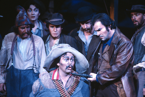 George Massey (Jose Castro), Benito Di Bella (Sheriff Jack Rance), La Fanciulla del West, Giacomo Puccini. San Francisco Opera, 1979. Photographer: Ron Scherl/San Francisco Opera.