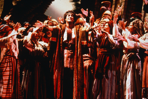 Plácido Domingo (Samson), Chorus, Samson et Dalila, Camille Saint-Saëns. San Francisco Opera, 1980-81. Photographer: Ron Scherl/San Francisco Opera.