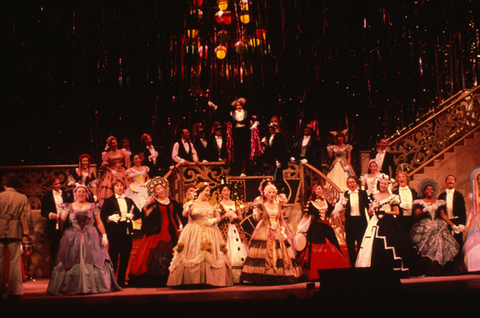 Erie Mills (Fiakermilli), Ensemble, Arabella, Richard Strauss. San Francisco Opera, 1980-81. Photographer: Ron Scherl/San Francisco Opera.