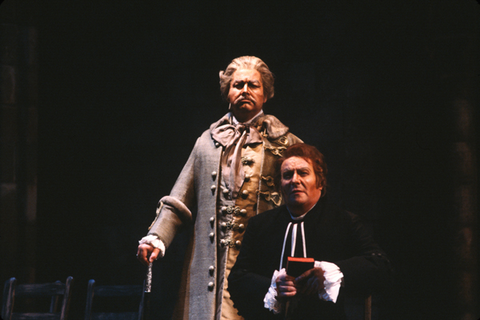 Alexander Malta (Comte Des Grieux), Stuart Burrows (Des Grieux), Manon, Jules Massenet. San Francisco Opera, 1981-82. Photographer: Ron Scherl/San Francisco Opera.