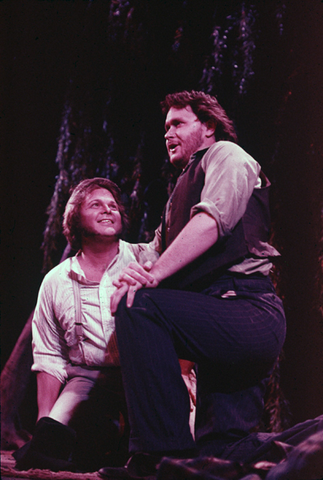 William Neill (Lennie), Brent Ellis (George), Of Mice and Men, Carlisle Floyd. San Francisco Opera/SPOT, 1974. Photographer: Carolyn Mason Jones/San Francisco Opera.