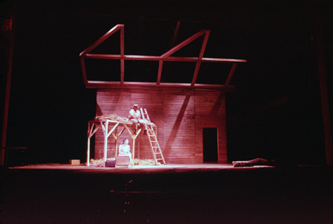 William Neill (Lenny), Alexandra Hunt (Curley's wife), Of Mice and Men, Carlisle Floyd. San Francisco Opera/SPOT, 1974. Photographer: Carolyn Mason Jones/San Francisco Opera.