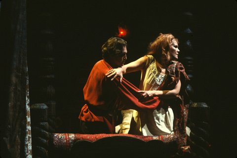 William Lewis (Sergei), Anja Silja (Katerina Ismailova), Lady Macbeth of Mtsensk, Dmitri Shostakovich. San Francisco Opera, 1981-82. Photographer: Ron Scherl/San Francisco Opera.