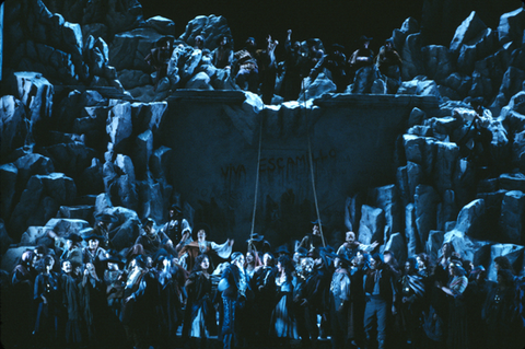 Act III, Ensemble, Carmen, Georges Bizet. San Francisco Opera, 1981-82. Photographer: Ron Scherl/San Francisco Opera.