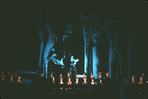 Act I, Chorus, Le Cid, Jules Massenet. San Francisco Opera, 1981-82. Photographer: Ron Scherl/San Francisco Opera.