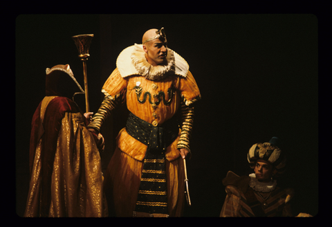 James Bowman (Ptolemy), Ensemble, Giulio Cesare, George Frideric Handel. San Francisco Opera, 1981-82. Photographer: Ron Scherl/San Francisco Opera.