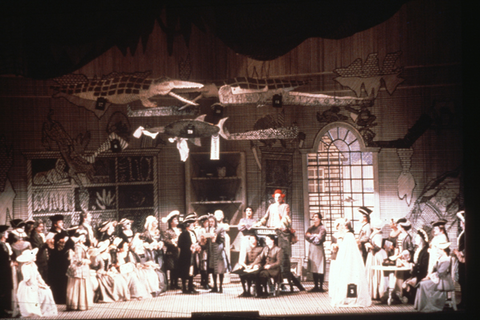 Jonathan Green (Sellem), Ensemble, The Rake's Progress, Igor Stravinsky. San Francisco Opera, 1981-82. Photographer: Ron Scherl/San Francisco Opera.