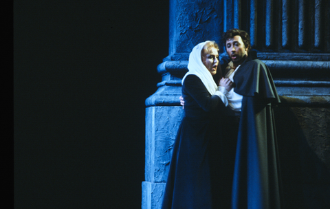 Teresa Zylis-Gara (Lisa), Michail Svetlev (Gherman), Pikovaya Dama, Peter Ilyich Tchaikovsky. San Francisco Opera, 1982-83. Photographer: Ron Scherl/San Francisco Opera.