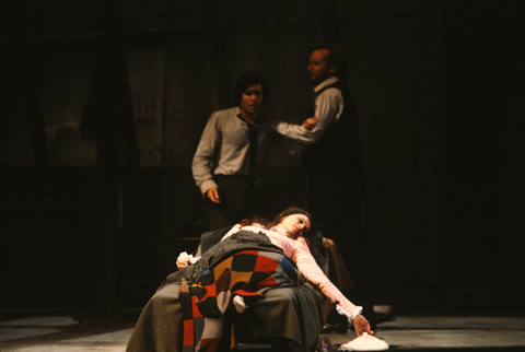 Luis Lima (Rodolfo), Ilona Tokody (Mimì), J. Patrick Raftery (Marcello), La Bohème, Giacomo Puccini. San Francisco Opera, 1982-83. Photographer: Ron Scherl/San Francisco Opera.