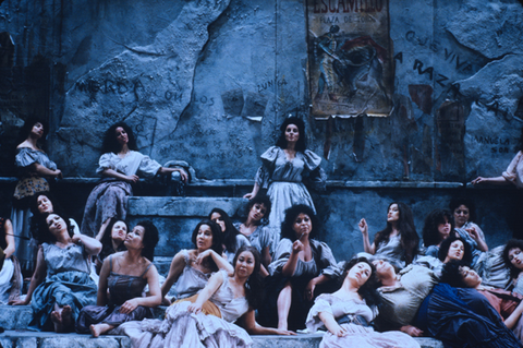 Chorus, Carmen, Georges Bizet. San Francisco Opera, 1982-83. Photographer: Ron Scherl/San Francisco Opera.