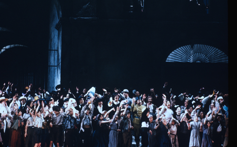 Ensemble, Carmen, Georges Bizet. San Francisco Opera, 1982-83. Photographer: Ron Scherl/San Francisco Opera.