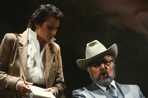 Sheri Greenawald (Bella), Raimund Herincx (King Fisher), The Midsummer Marriage, Sir Michael Tippett. San Francisco Opera, 1983-84. Photographer: Ron Scherl/San Francisco Opera.