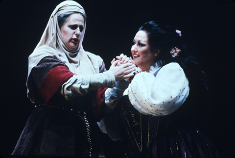 Sheila Nadler (La Cieca), Montserrat Caballé (La Gioconda), La Gioconda, Amilcare Ponchielli. San Francisco Opera, 1983-84. Photographer: Ron Scherl/San Francisco Opera.