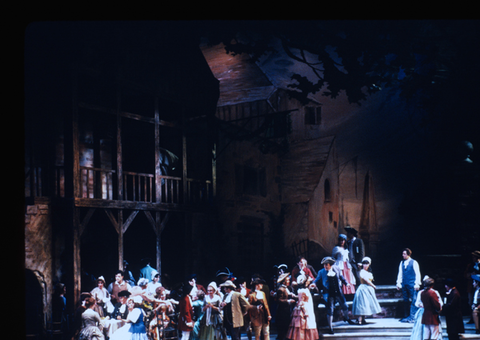 Act I, Ensemble, Manon Lescaut, Giacomo Puccini. San Francisco Opera, 1983-84. Photographer: Ron Scherl/San Francisco Opera.