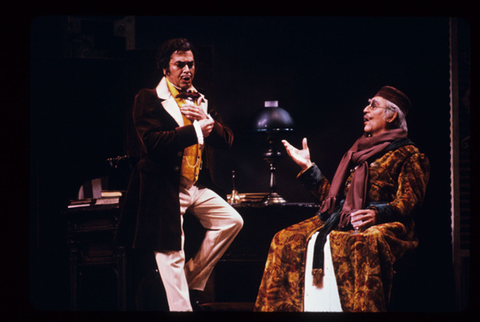 Pablo Elvira (Dottor Malatesta), Paolo Montarsolo (Don Pasquale), Don Pasquale, Gaetano Donizetti. San Francisco Opera, 1983-84. Photographer: Ron Scherl/San Francisco Opera.