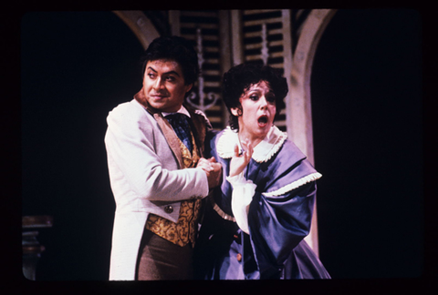 Fracisco Araiza (Ernesto), Diana Soviero (Norina), Don Pasquale, Gaetano Donizetti. San Francisco Opera, 1983-84. Photographer: Ron Scherl/San Francisco Opera.