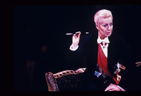 Helga Dernesch (Prince Orlofsky), Die Fledermaus, Johann Strauss, Jr.. San Francisco Opera, 1983-84. Photographer: Ron Scherl/San Francisco Opera.