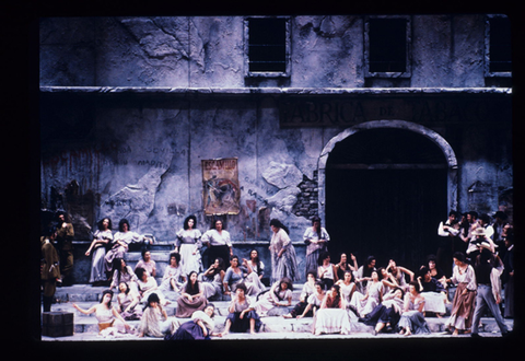 Chorus, Carmen, Georges Bizet. San Francisco Opera, 1984-85. Photographer: Ron Scherl/San Francisco Opera.