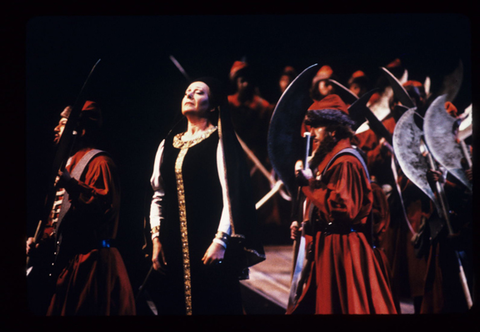 Helga Dernesch (Marfa), Ensemble, Khovanshchina, Modest Petrovich Mussorgsky. San Francisco Opera, 1984-85. Photographer: Ron Scherl/San Francisco Opera.