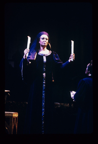 Helga Dernesch (Marfa), William Lewis (Prince Ivan Golitsin), Khovanshchina, Modest Petrovich Mussorgsky. San Francisco Opera, 1984-85. Photographer: Ron Scherl/San Francisco Opera.