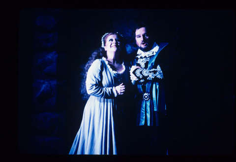 Luciana Serra (Gilda), Dano Raffanti (The Duke of Mantua), Rigoletto, Giuseppe Verdi. San Francisco Opera, 1984-85. Photographer: Ron Scherl/San Francisco Opera.