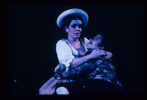 Margarita Zimmermann (Zerlina), Jacob Will (Masetto), Don Giovanni, Wolfgang Amadeus Mozart. San Francisco Opera, 1984-85. Photographer: Ron Scherl/San Francisco Opera.