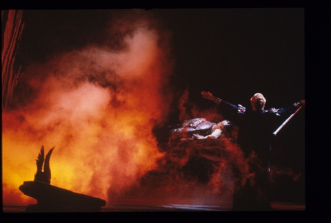 Gwyneth Jones (Brünnhilde), James Morris (Wotan), Die Walküre, Richard Wagner. San Francisco Opera, 1984-85. Photographer: Ron Scherl/San Francisco Opera.