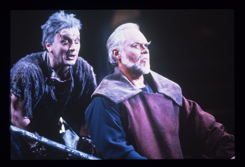 Helmut Pampuch (Mime), Thomas Stewart (Wotan), Siegfried, Richard Wagner. San Francisco Opera, 1984-85. Photographer: Ron Scherl/San Francisco Opera.