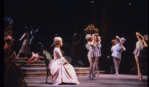 Mirella Freni (Adriana Lecouvreur), Ballet, Adriana Lecouvreur, Francesco Cilea. San Francisco Opera, 1985-86. Photographer: Ron Scherl/San Francisco Opera.