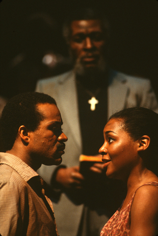 Steven Cole (Absalom Kumalo), Chet Washington (Stephen Kumalo), Marilynn Winbush (Irina), Lost in the Stars, Kurt Weill. San Francisco Opera/SPOT, 1980-81. Photographer: Ron Scherl/San Francisco Opera.