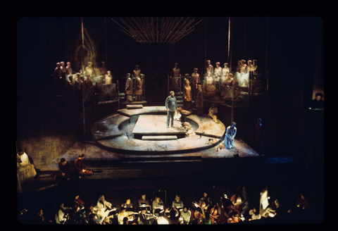 Michael Sells (The Evangelist), Douglas Lawrence (Jesus), Ensemble, Orchestra, The Passion According to St. Matthew, Johann Sebastian Bach. San Francisco Opera/SPOT, 1976-77. Photographer: Ron Scherl/San Francisco Opera.