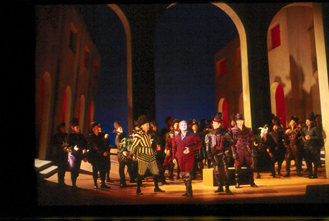 Frank Lopardo (Duke of Mantua), Ensemble, Rigoletto, Giuseppe Verdi. San Francisco Opera, 2001-02. Photographer: Ken Friedman/San Francisco Opera.