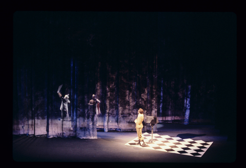 Kathryn Bouleyn (Clorinda), William Mallory (Tancredi), Ken Remo (Testo), Il Combattimento di Tancredi e Clorinda, Claudio Monteverdi. San Francisco Opera/SPOT, 1977. Photographer: Ron Scherl/San Francisco Opera.