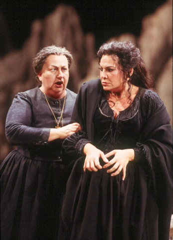 Judith Christin (Mamma Lucia), Andrea Gruber (Santuzza), Cavalleria Rusticana, Pietro Mascagni. San Francisco Opera, 2003-04. Photographer: Larry Merkle/San Francisco Opera.